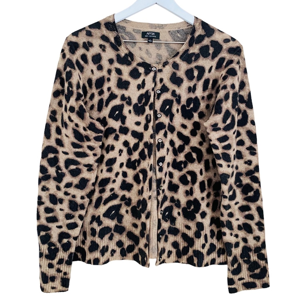 Apt. 9 Leopard Print Cardigan - Black and Tan